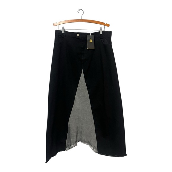 BYRD Tzippy Waltner Denim Skirt Women's XL Raw Hem Black Color Block - Picture 2 of 6